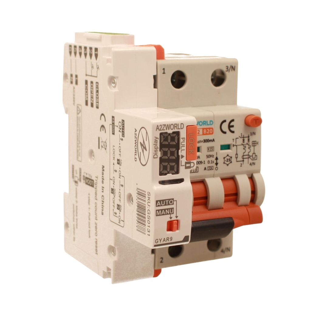 RCBO Interruttore Magnetotermico Differenziale Con Riarmo Automatico, Tipo A Curva B 2P Veri 3M 6000A 300mA, B20A  AC 230V IP20 PL8M2, 3 Tentativi (10s/60s/300s)