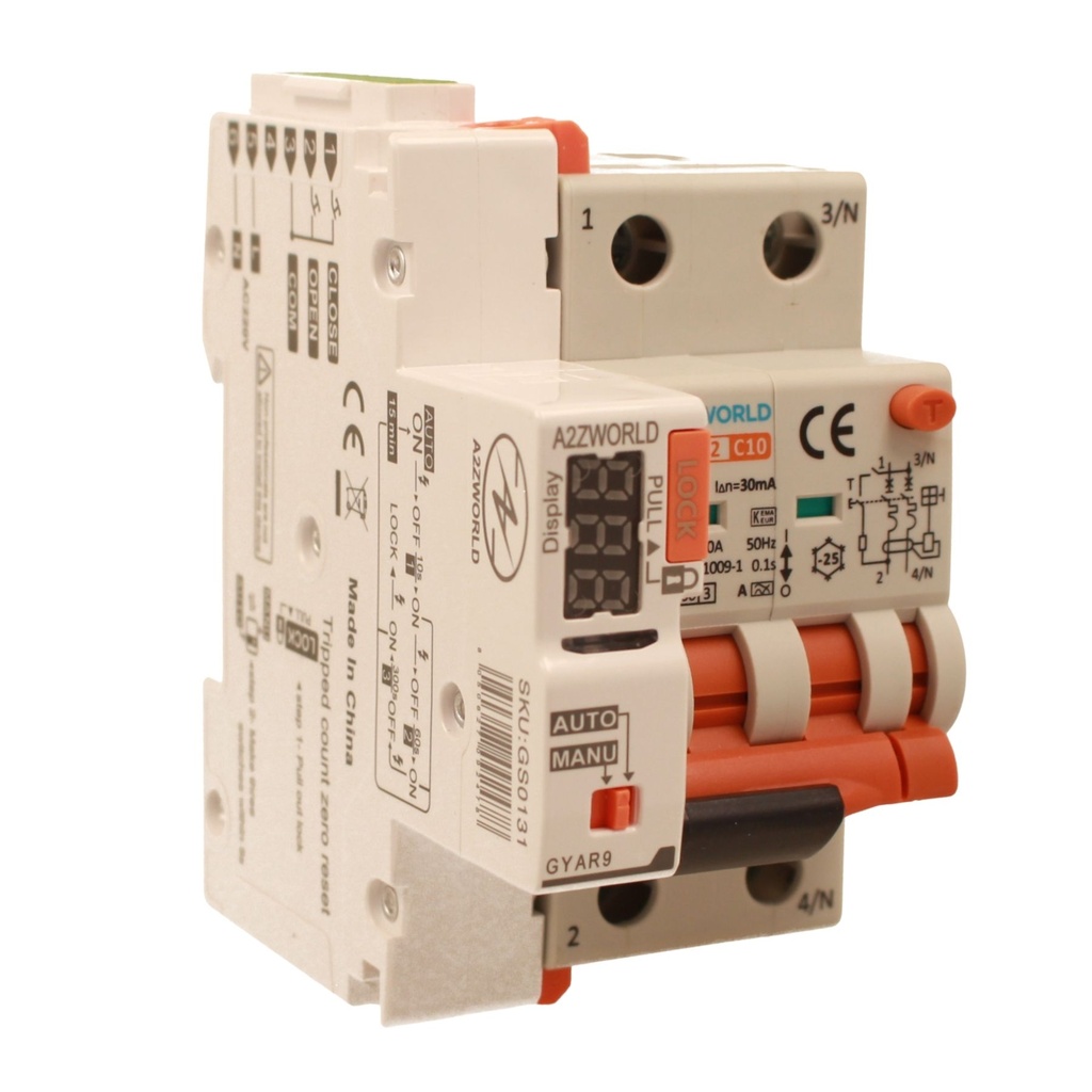 RCBO Interruttore Magnetotermico Differenziale Con Riarmo Automatico, Tipo A - SI Curva C 2P Veri 3M 6000A 30mA, C10A  AC 230V IP20 PL8M2, 3 Tentativi (10s/60s/300s)