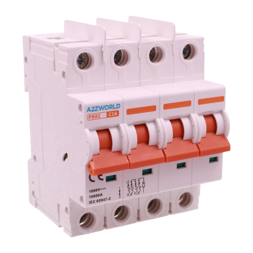 A2ZWORLD Interruttore Magnetotermico DC Senza Polarità 1000V Curva C 4P 4M 10000A IP20, Corrente Disponibili 16A 20A 25A 32A 40A 63A