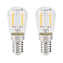 2 Lampadina Led Filamento E14 2W 220V 220LM,Per Frigorifero Vetro Trasparente D26X60mm, Disponibili 2700K 6500K
