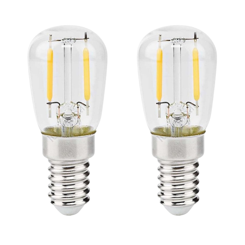 2 Lampadina Led Filamento E14 2W 220V 220LM Freddo 6500K Per Frigorifero Vetro Trasparente D26X60mm
