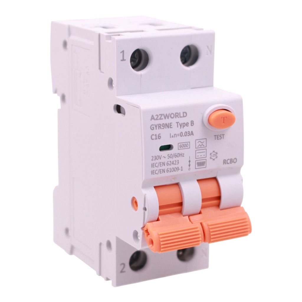 A2ZWORLD RCBO Interruttore Magnetotermico Differenziale Tipo B Curva C 1P+N 2M 6000A 30mA AC 230V IP20 GYR9NE, Disponibili 16A 20A 25A 32A 40A