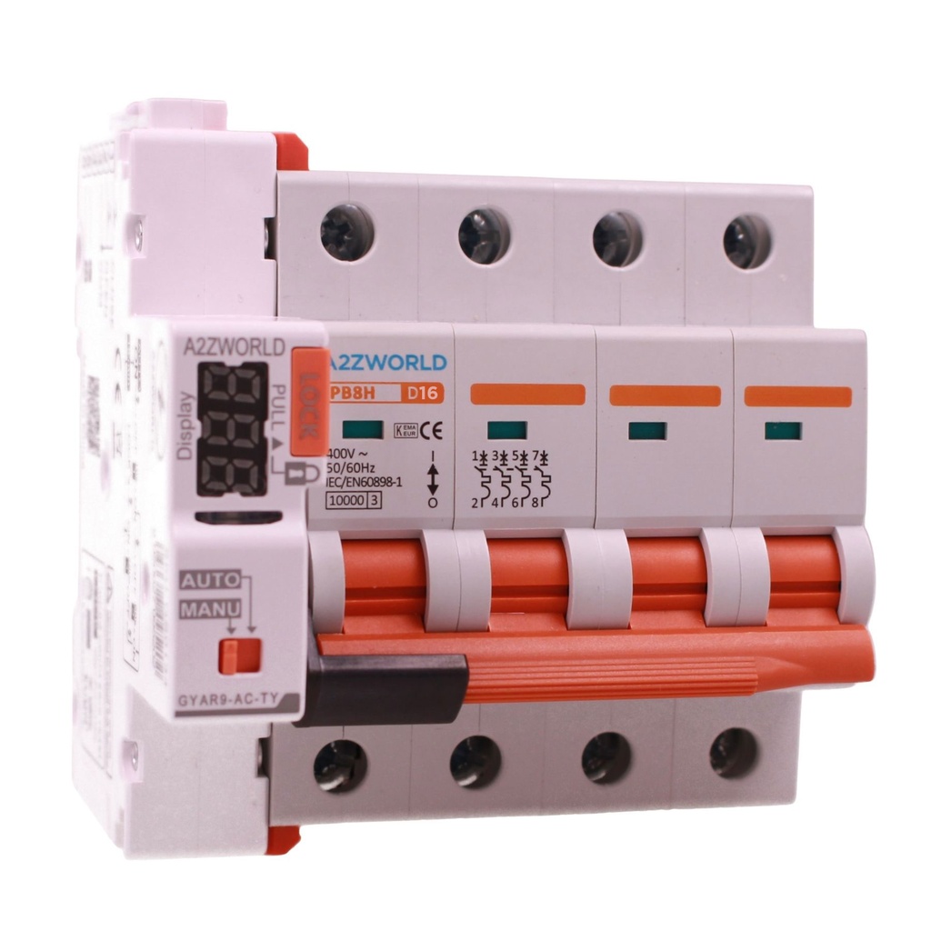 MCB Interruttore Magnetotermico Trifase WIFI Con Riarmo Automatico, Curva D 4P 5M 10000A AC 400V PB8H, Corrente Disponibile 16A 20A 25A 32A 40A 50A 63A
