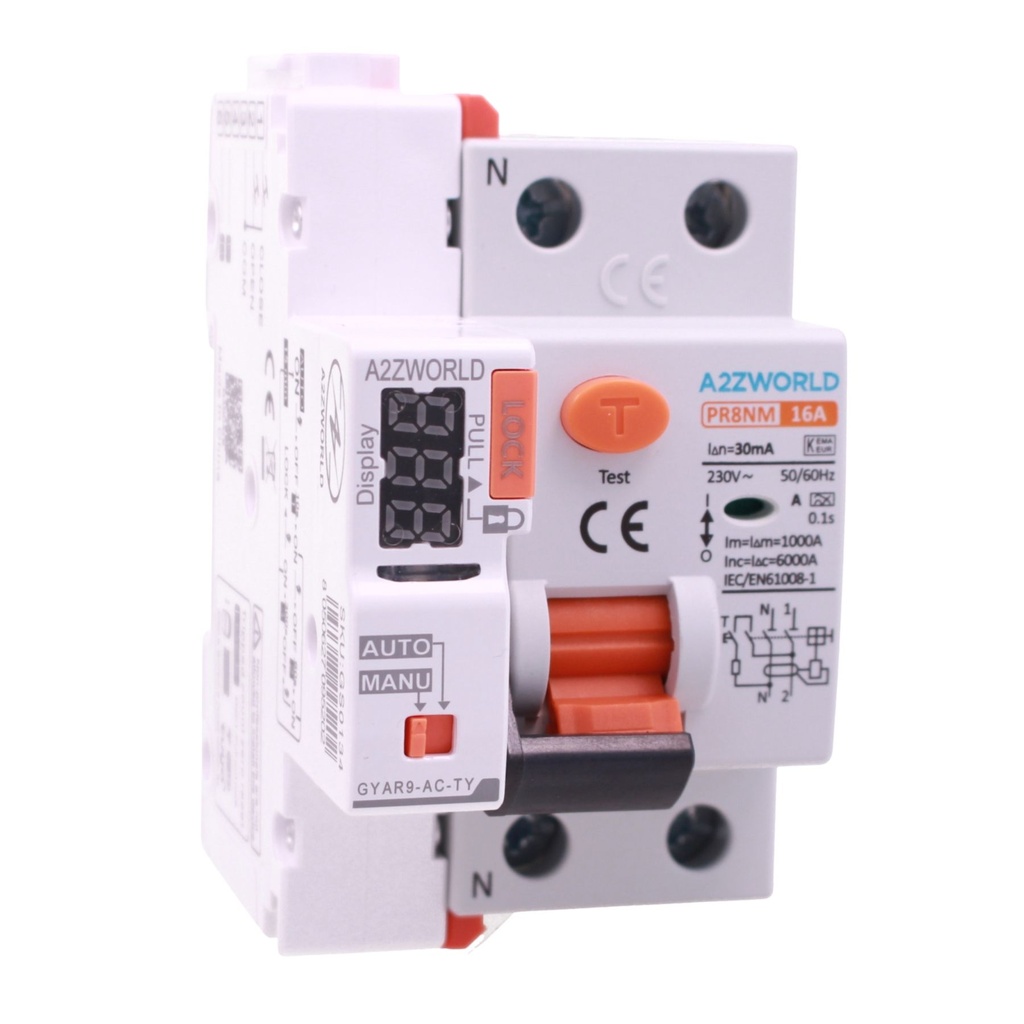 RCCB Interruttore Differenziale Puro WIFI Con Riarmo Automatico, Tipo A 1P+N 3M 6000A 30mA AC 230V IP20 IEC61008-1 PR8NM, Disponibili 16A 25A 32A 40A 63A