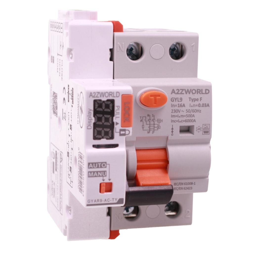 RCCB Interruttore Differenziale Puro WIFI Con Riarmo Automatico Tipo F 1P+N 3M 6000A 30mA AC 230V IP20 IEC61008-1 GYL9, Disponibili 16A 25A 32A 40A 63A