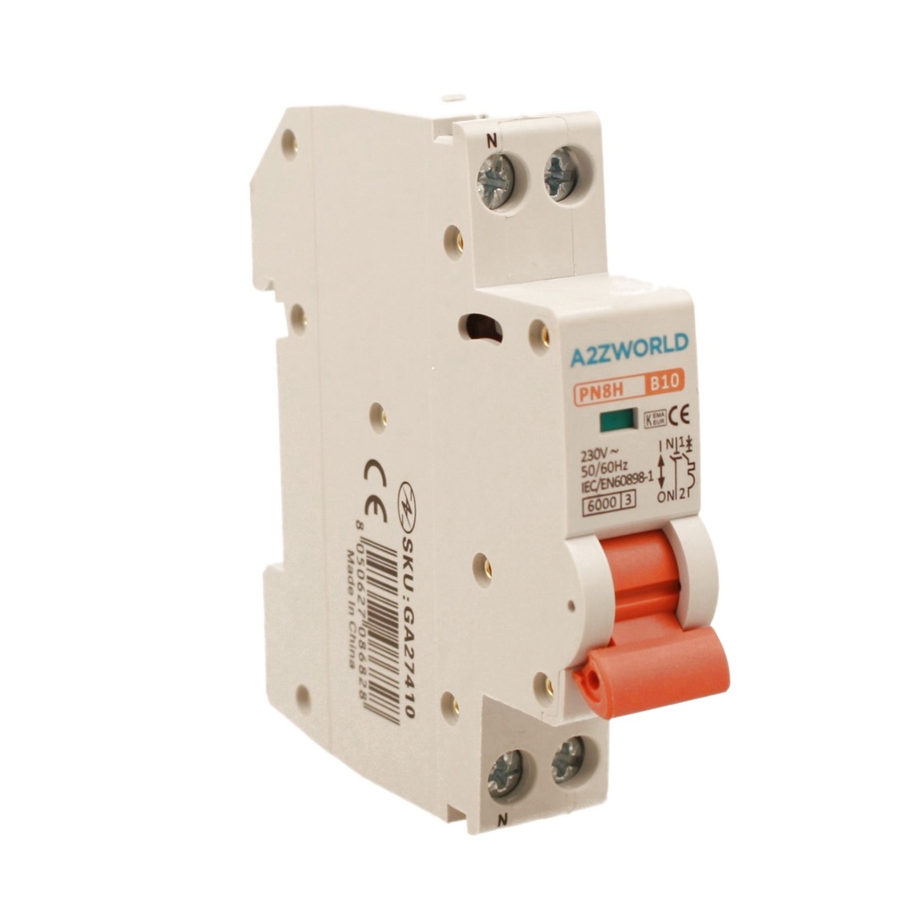 A2ZWORLD MCB Interruttore Magnetotermico Automatico Curva B 1P+N 1M 6000A AC 230V IP20 PN8H, Corrente Disponibili 6A 10A 16A 20A 25A 32A