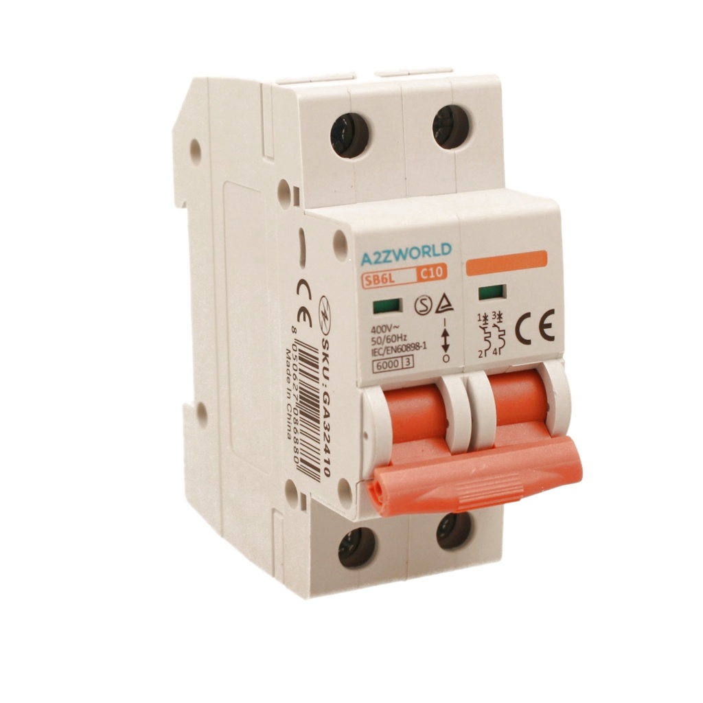A2ZWORLD MCB Interruttore Magnetotermico Automatico Curva C 2P 2M 6000A AC 400V IP20 SB6L, Corrente Disponibili 6A 10A 16A 20A 25A 32A 40A 50A 63A 