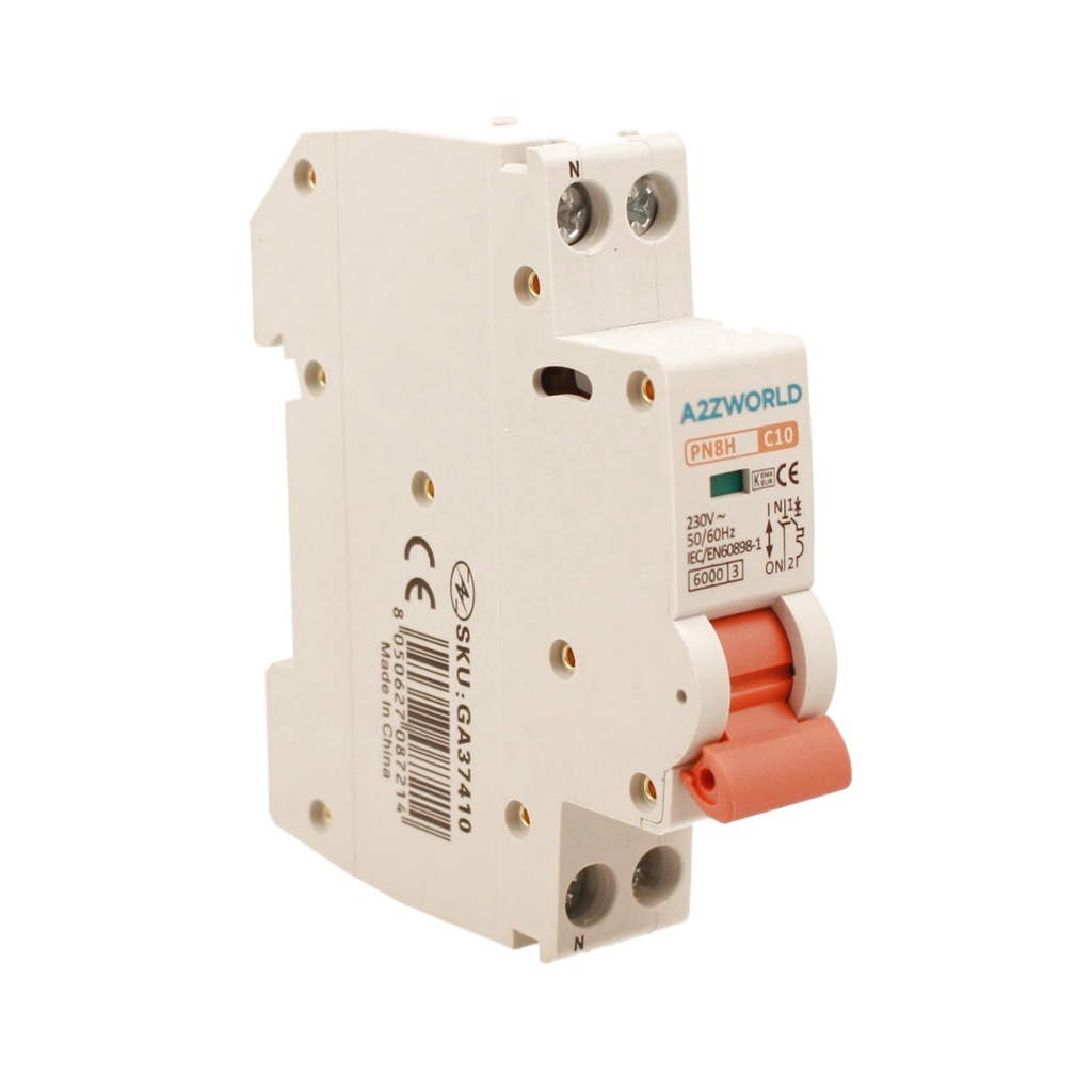 A2ZWORLD MCB Interruttore Magnetotermico Automatico Curva C 1P+N 1M 6000A AC 230V IP20 PN8H, Corrente Disponibili 2A 3A 4A 5A 6A 10A 13A 16A 20A 25A 32A