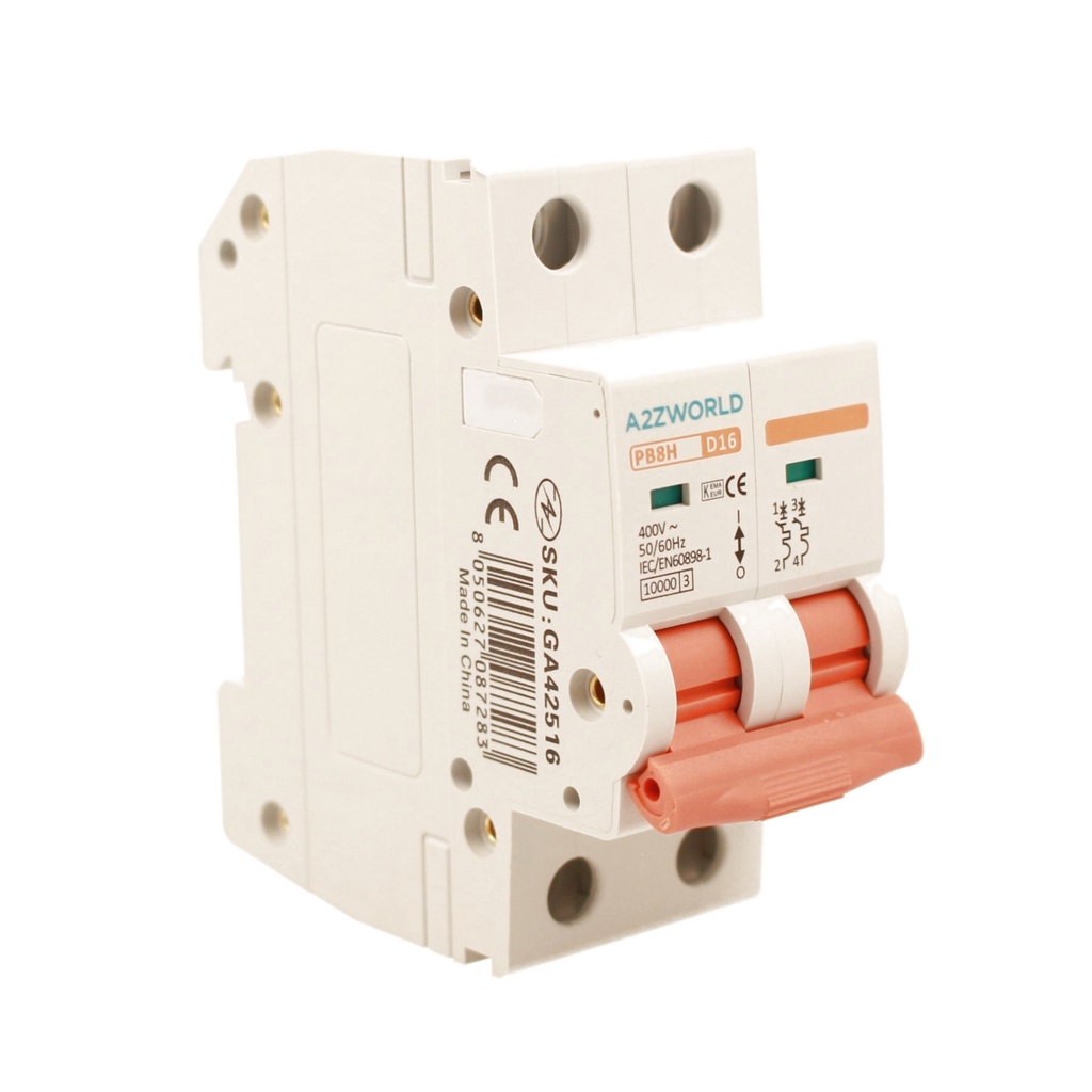 A2ZWORLD MCB Interruttore Magnetotermico Automatico Curva D 2P 2M 10000A AC 400V IP20 PB8H, Corrente Disponibili 6A 10A 16A 20A 25A 32A 40A 50A 63A 