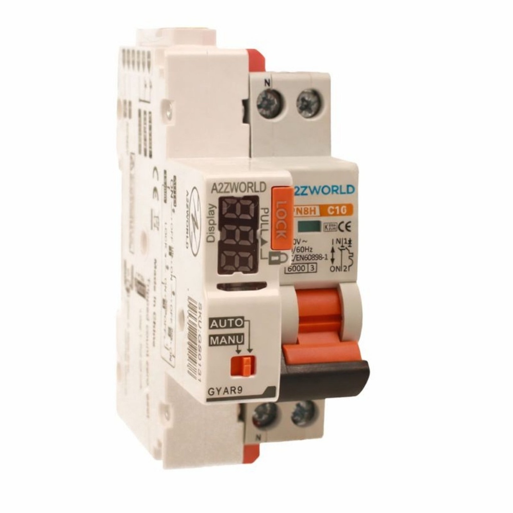 A2ZWORLD MCB Interruttore Magnetotermico Con Riarmo Automatico, Curva C 1P+N 2M 6000A AC 230V PN8H, 3 Tentativi (10s/60s/300s), Corrente Disponibili 2A 3A 4A 5A 6A 10A 13A 16A 20A 25A 32A