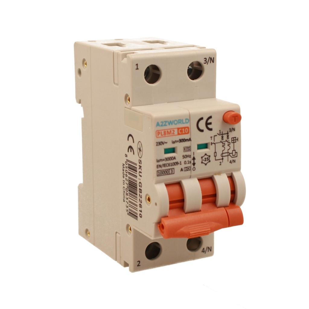 A2ZWORLD RCBO Interruttore Magnetotermico Differenziale Con Doppia Leva Tipo A - SI Curva C 2P 2M 6000A 300mA, Diagnostica Visiva, AC 230V IP20 IEC61009-1 PL8M2, Corrente Disponibili 6A 10A 16A 20A 25A 32A 40A