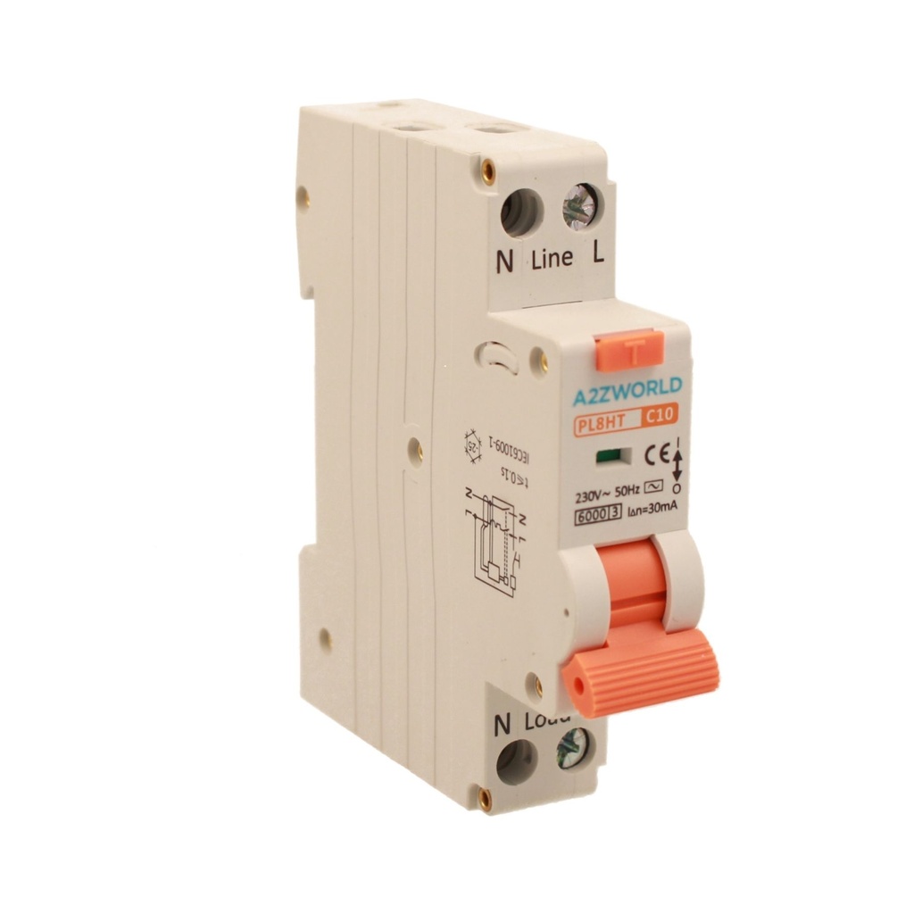 A2ZWORLD RCBO Interruttore Magnetotermico Differenziale Tipo AC Curva C 1P+N 1M 6000A 30mA AC 230V IP20 IEC61009-1 PL8HT, Corrente Disponibili 6A 10A 16A 20A 25A 32A