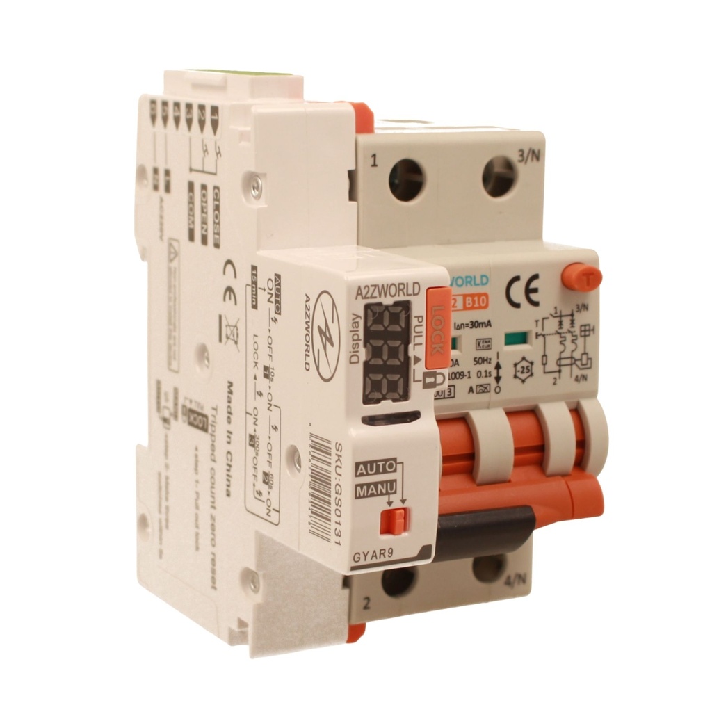 A2ZWORLD RCBO Interruttore Magnetotermico Differenziale Con Riarmo Automatico, Tipo A - SI Curva B 2P Veri 3M 6000A 30mA, AC 230V IP20 PL8M2, 3 Tentativi (10s/60s/300s), Corrente Disponibili 6A 10A 16A 20A 25A 32A 40A