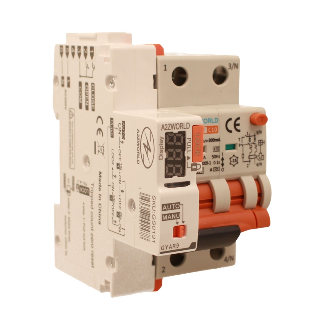 A2ZWORLD RCBO Interruttore Magnetotermico Differenziale Con Riarmo Automatico, Tipo A - SI Curva C 2P Veri 3M 6000A 300mA, AC 230V IP20 PL8M2, 3 Tentativi (10s/60s/300s), Corrente Disponibili 6A 10A 16A 20A 25A 32A 40A
