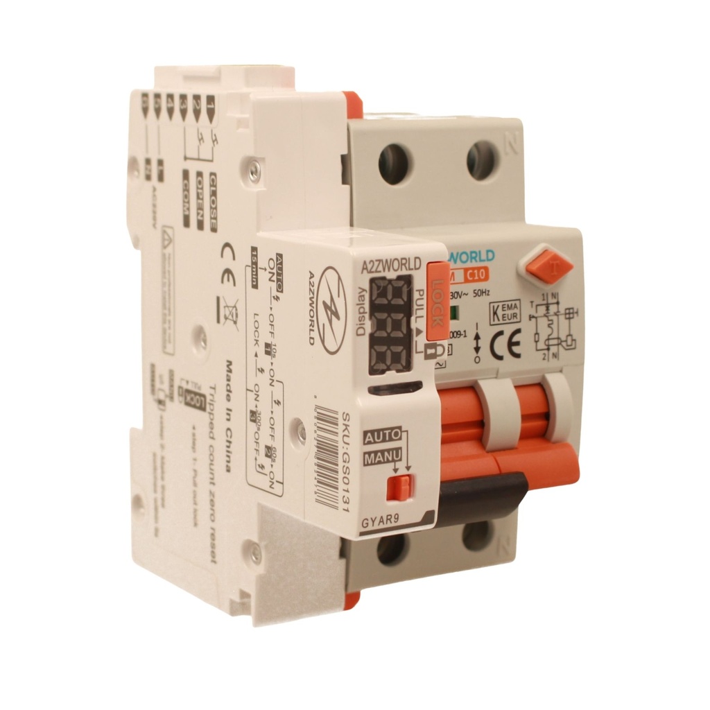[GB55310RA] A2ZWORLD RCBO Interruttore Magnetotermico Differenziale Con Riarmo Automaico, Tipo AC Curva C 1P+N 3M 6000A 30mA AC 230V IP20 IEC61009-1 PL8HM, 3 Tentativi (10s/60s/300s), Corrente Disponibili 6A 10A 16A 20A 25A 32A (C10A)