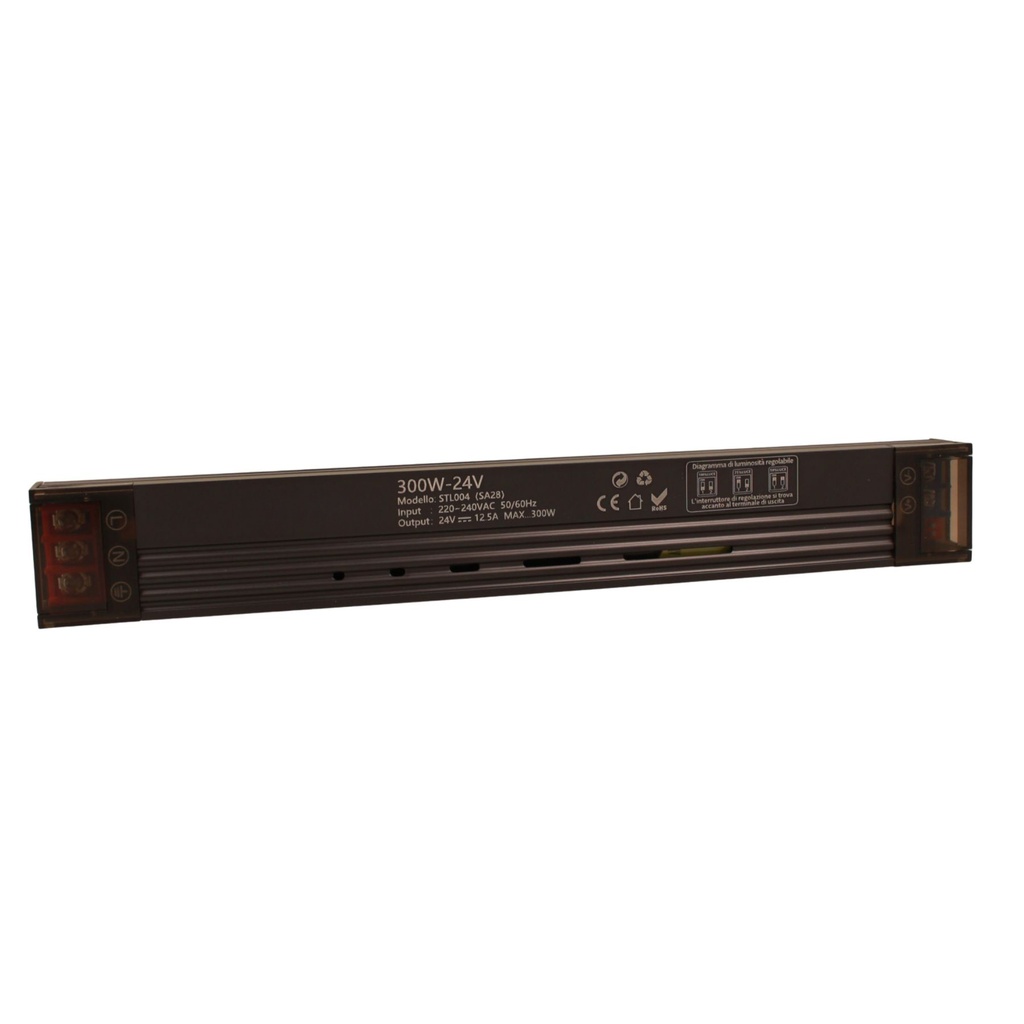 [A2Z124300] Trasformatore LED slim 24V dimmerabile DIP, alimentatore sottile IP20 uso interno, Disponibili 60W 100W 150W 200W 300W (300W)