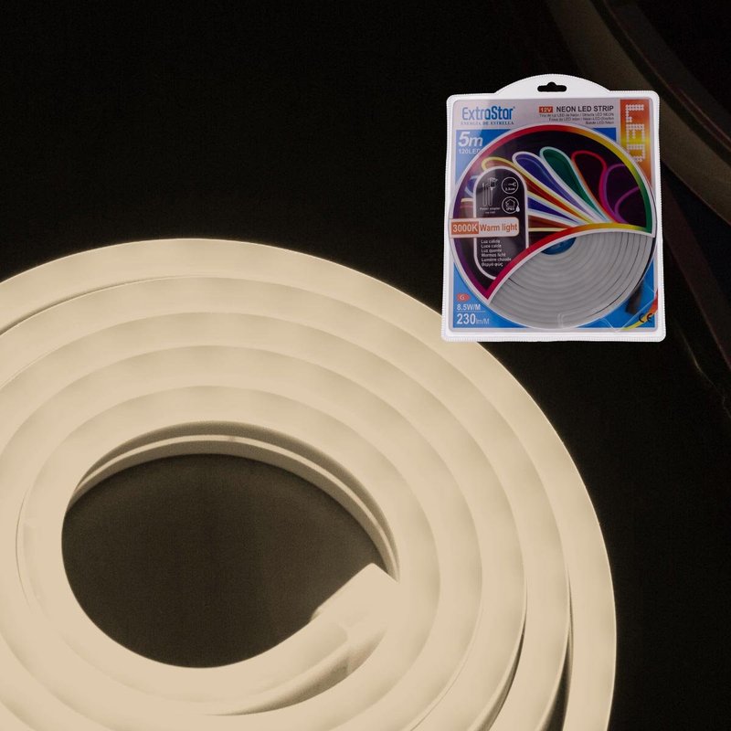 [SL12585C] Striscia LED Neon 5M 8.5W/M 12V 120LED Modellabile e Tagliabile IP65 Angolazione 120°, 9 Colori Disponibili (Bianco Caldo 3000K)