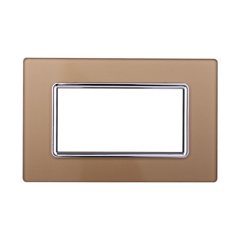 Placca In Vetro ETTROIT Serie Space 4 Posti/Moduli 504 Compatibile Con Bticino Living, Disponibili Bianco Nero Silver Acciaio Scuro Oro 