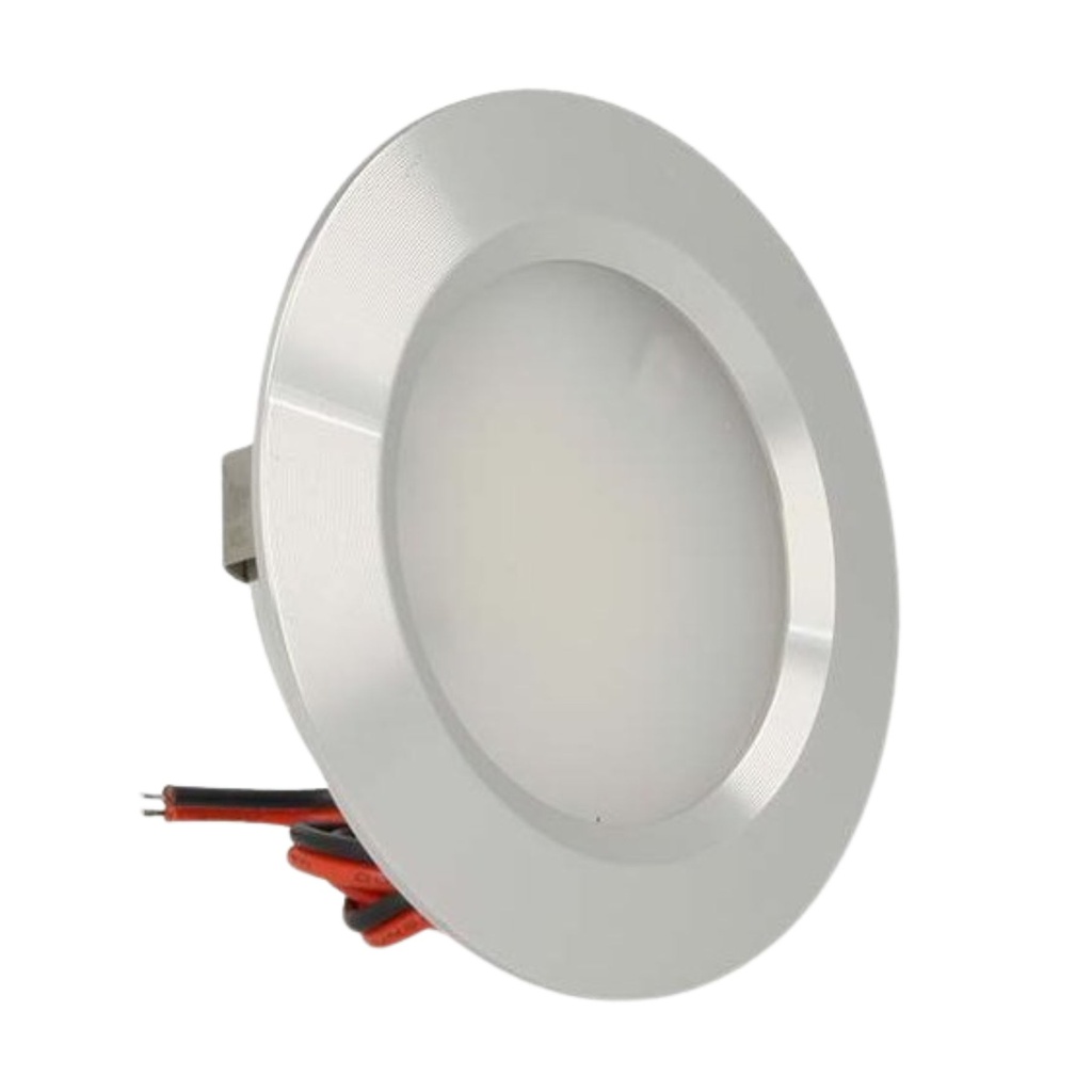 [FP2013C] Mini Faretto LED da Incasso 3W, 420 Lumen, DC 10-30V, Foro 50 mm, Carcassa Argento Satinato (Bianco Caldo 3000K)