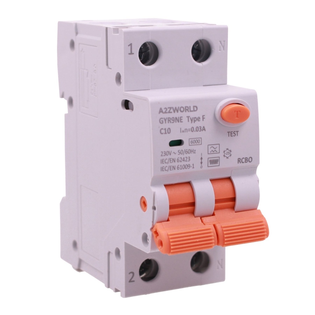 [GB92310] RCBO Interruttore Magnetotermico Differenziale Tipo F Curva C 1P+N 2M 6000A 30mA AC 230V IP20 Corrente Disponibili 6A 10A 16A 20A 25A 32A 40A 50A 63A (C10A)