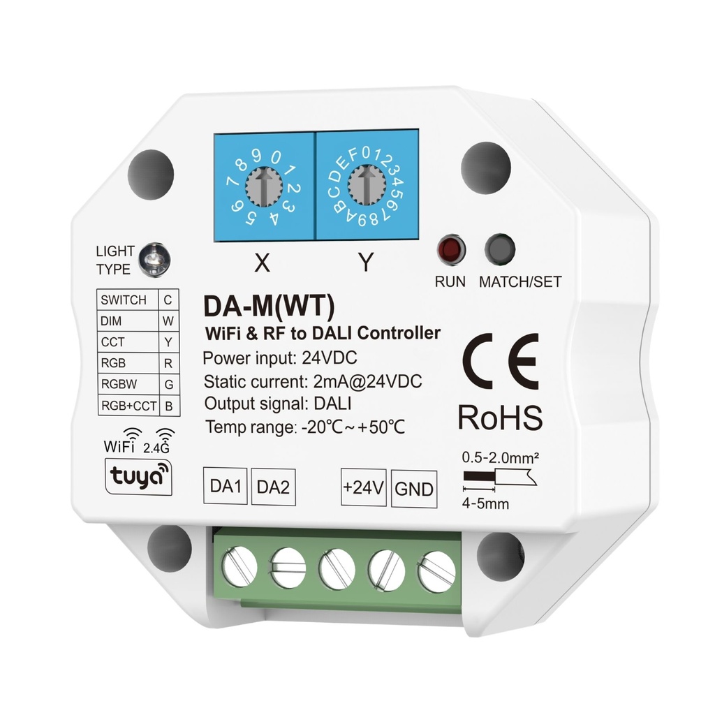 Controller WiFi + RF a DALI DA-M(WT) Compatibile Tuya Smart Life Convertitore DALI RGB RGBW CCT Dimmer DT6 DT8 Controllo App e Telecomando 2.4GHz