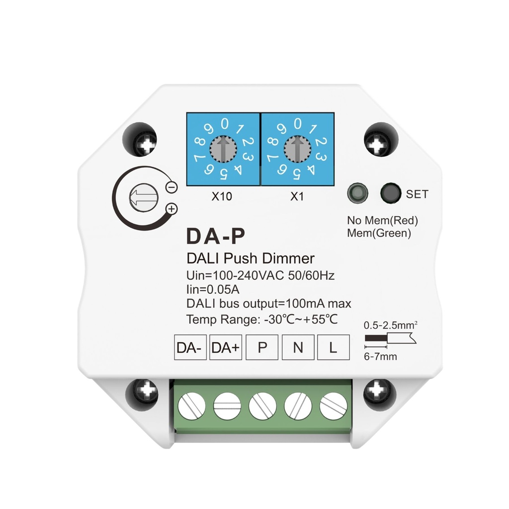 [DD7101] Master Dimmer DALI Push DA-P Controller Universale con Pulsante 230V Dimmer LED Bus DALI Alimentatore Integrato Controllo ON/OFF e Regolazione Luce