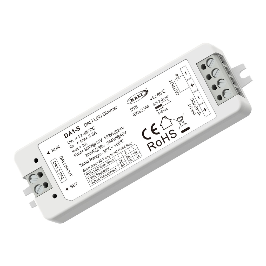 Dimmer DALI Pulsante 12V 24V 36V 48V 8A, 1 Canale Tensione Costante, Push Dim, DALI-2, PWM 2KHz 8KHz 16KHz, per Strisce LED Monocolore