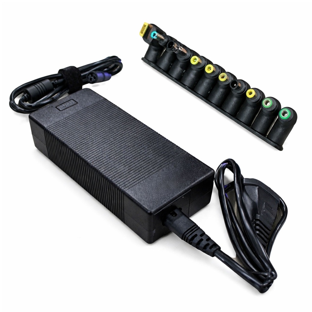 Alimentatore Universale Laptop 120W, Output 15–20V 6A, 10 Connettori