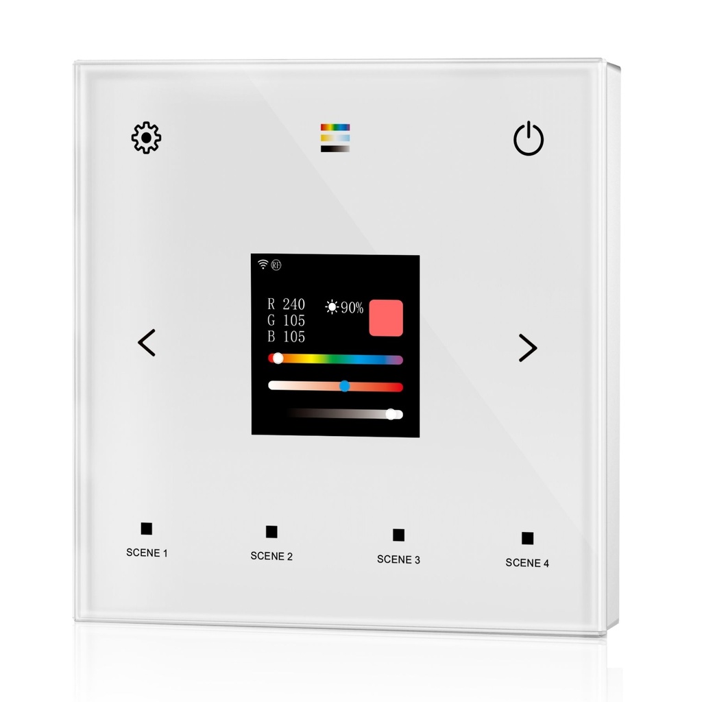 [DD7154] Pannello Touch DALI Master WiFi con Display LCD, App Tuya Smart Life, RF 2.4GHz, 4 Scene, Monocolore CCT RGB RGBW RGB+CCT, 86X86mm