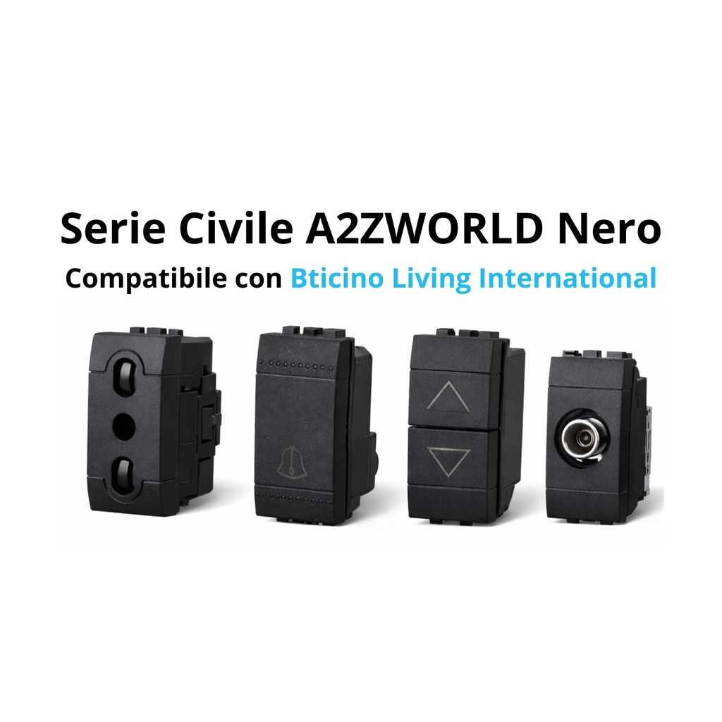 [MBL2522] Serie Civile A2ZWORLD MBL Nero Compatibile Con Bticino Living International (Presa USB C PD + USB A QC 2 Moduli)