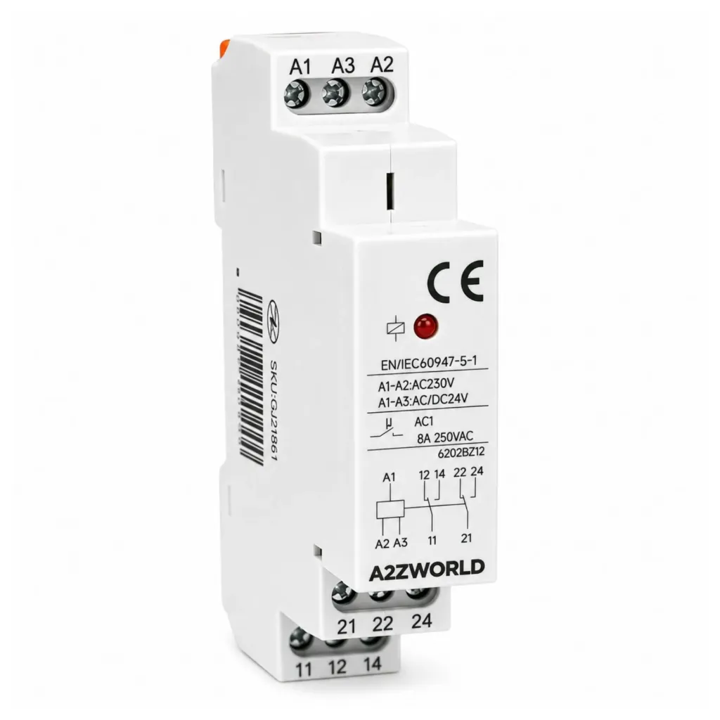 Relè Intermedio Modulare AC230V AC/DC24V, per Guida DIN, Indicatore LED, 1 Modulo, Contatti SPDT, per Automazione Quadri Elettrici
