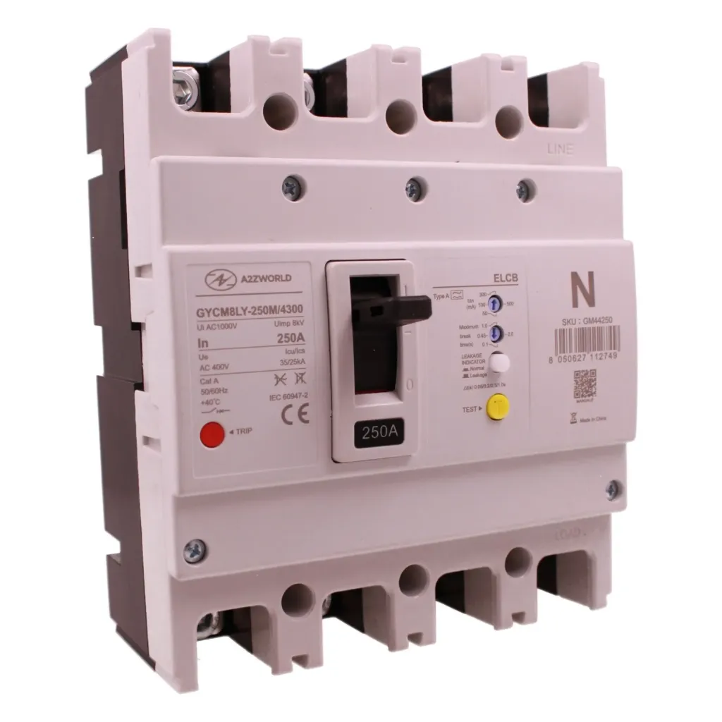 Interruttore Scatolato Con Differenziale Tipo A, 3P+N 250A Icu 35kA Ics 25kA AC 400V, Idn Regolabile 50 100 300 500mA, Ritardo di Intervento Regolabile 0.1-2S, Ui 1000V Uimp 8kV, MCCB+ELCB
