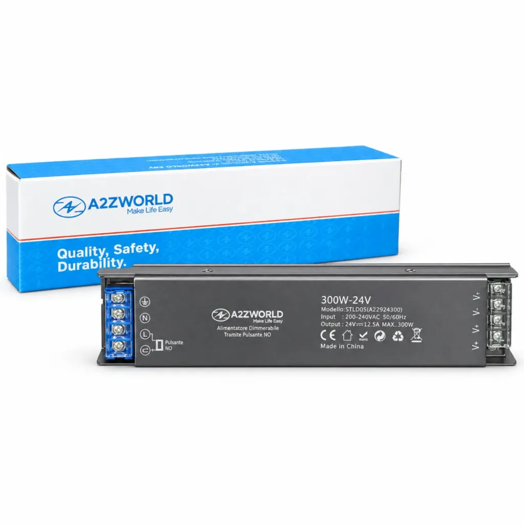 Alimentatore 24V Push Dimmer Integrato, Dimmerabile con Pulsante NO (10-100%), Memoria dopo Blackout, Sincronizzabile, Accensione Soft, 2 Uscite, IP20, Disponibili 100W 200W 300W