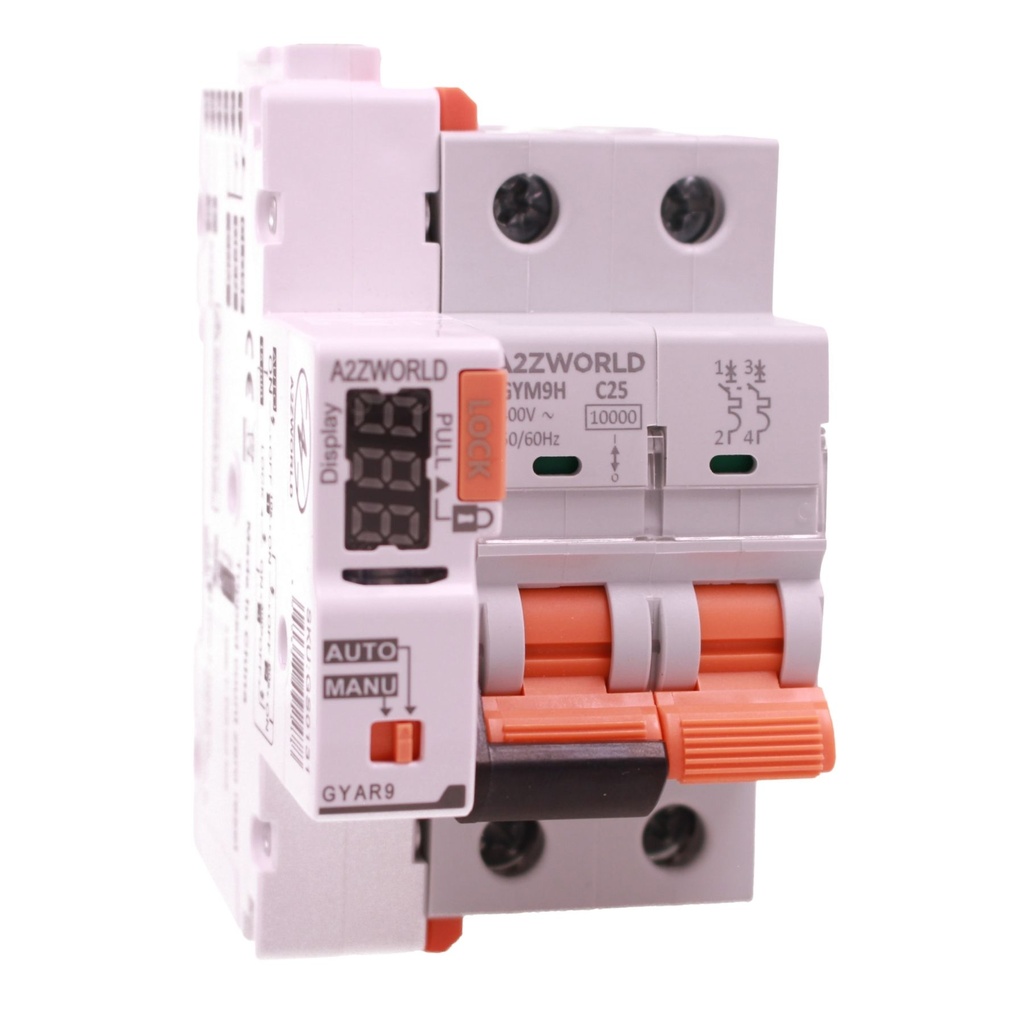 MCB Interruttore Magnetotermico Con Riarmo Automatico, Curva C 2P 3M 10kA AC 400V IP20 GYM9H, 3 Tentativi (10s/60s/300s)