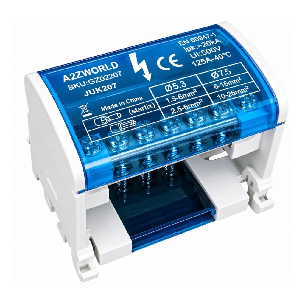 Morsettiera Ripartitore Bipolare, Box Di Connessione 2 Barre, 125A 690V, Scatola Di Distribuzione Per Quadro Elettrico, Ottone Nichelato, Coperchio Trasparente, PA Nylon UL94V0