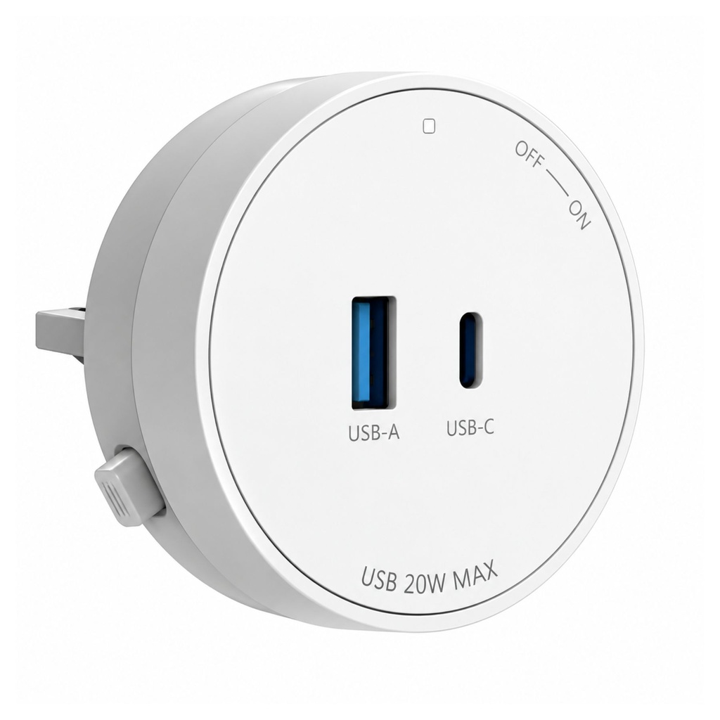 Presa USB-A + USB-C PD 20W Per Multipresa Da Binario, 5V 3A 9V 2.22A 12V 1.67A, GONEO Power Track