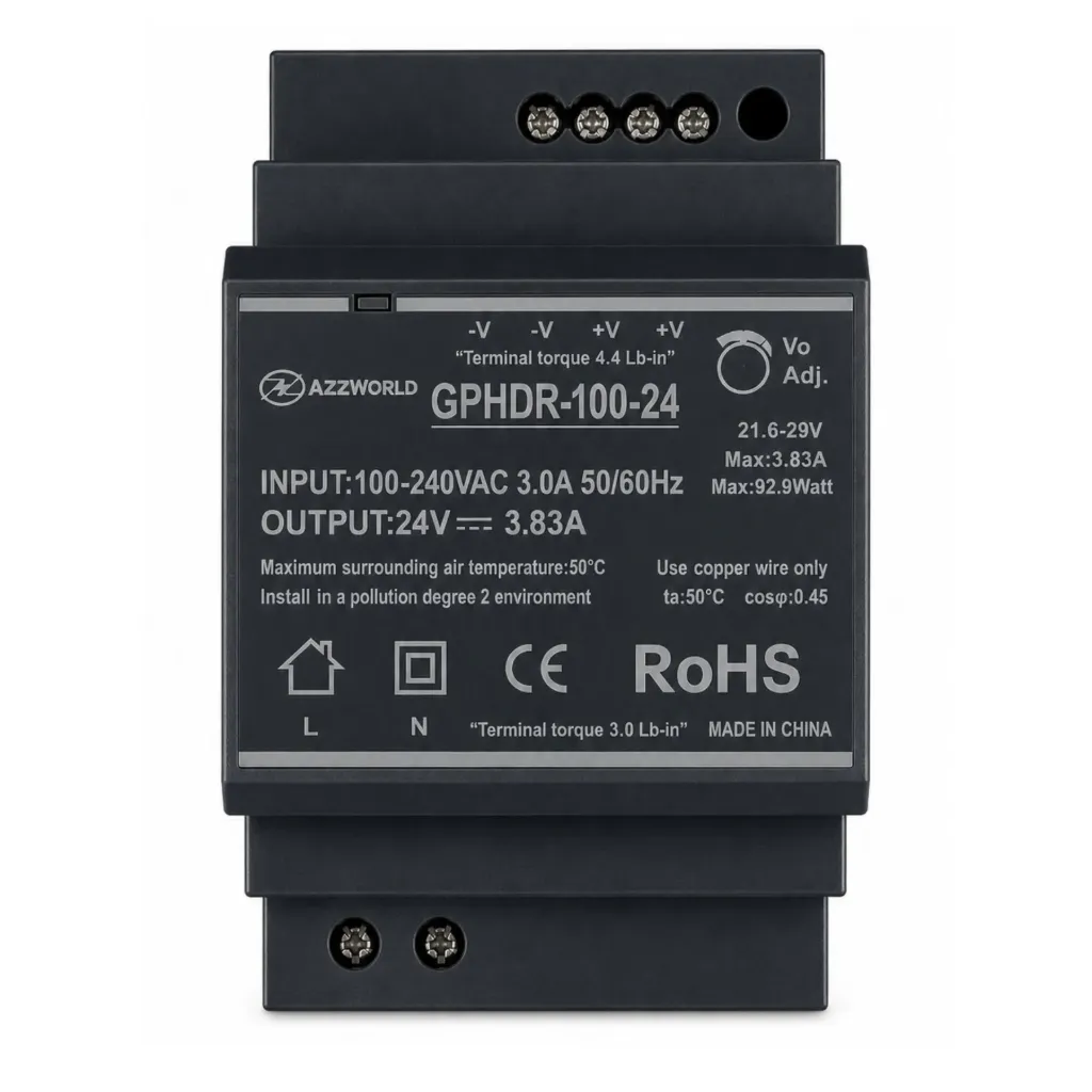 Alimentatore Trasformatore Da Guida Barra DIN 100W, 4 Moduli, Serie HDR-100, Disponibili DC 12V 24V