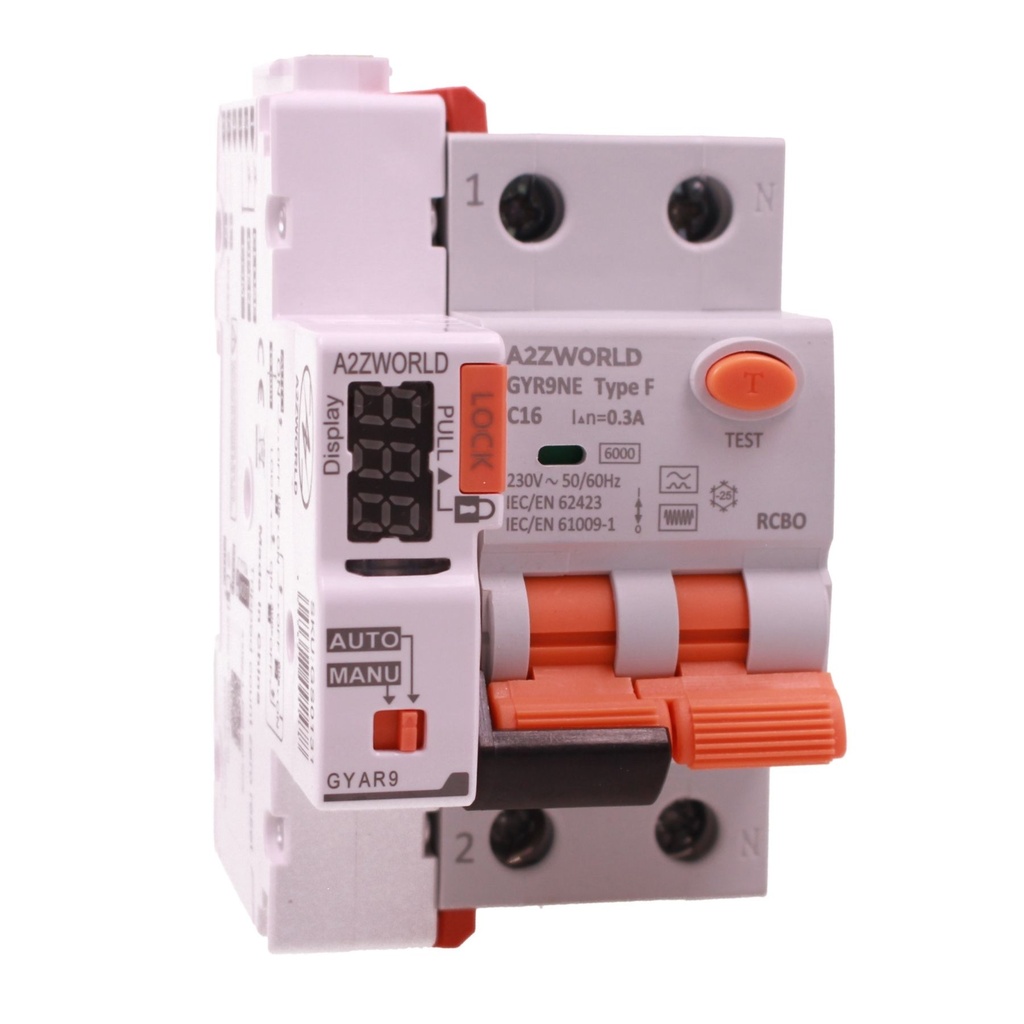RCBO Interruttore Magnetotermico Differenziale Tipo F con Riarmo Automatico, Curva C 1P+N 3M 6000A 300mA/0.3A, Corrente Disponibili 16A 20A 25A 32A