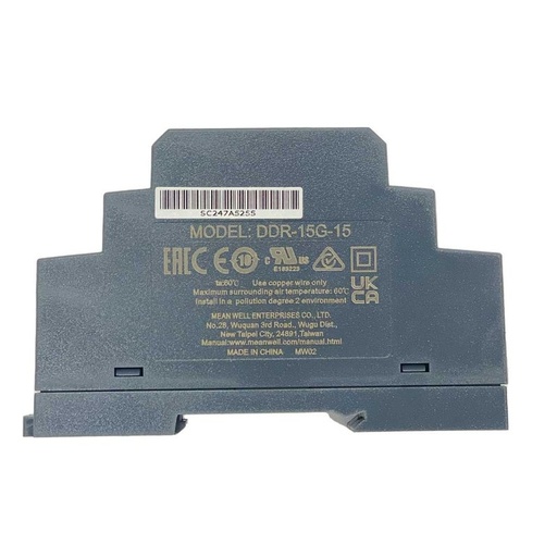 [MW-DDR-15G-15] MW MEAN WELL DDR-15G-15 Convertitore tipo DC-DC per Guida DIN Input 9-36V Output 15V 1A 15W
