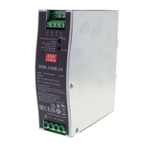 [MW-DDR-240B-24] MW MEAN WELL DDR-240B-24 Convertitore tipo DC-DC per Guida DIN Input 16,8-33,6V Output 24V 10A 240W