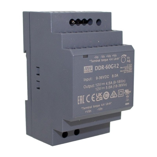 [MW-DDR-60G-12] MW MEAN WELL DDR-60G-12 Convertitore tipo DC-DC per Guida DIN Input 9-36V Output 12V 5A 60W