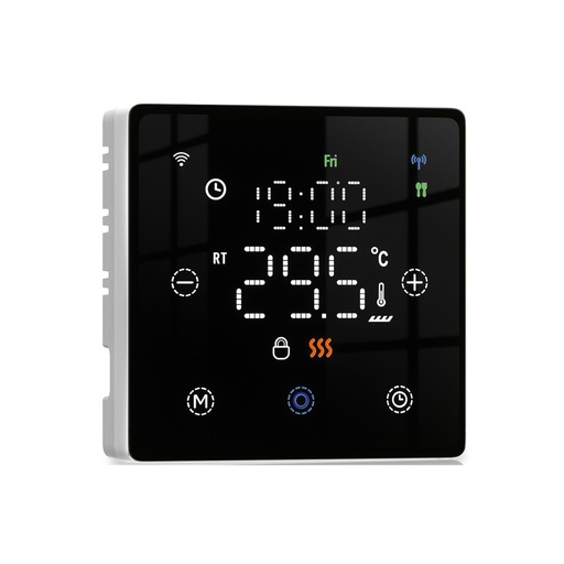 [MMT4232] Termostato WIFI Con Batteria Nero, Per Caldaia a Gas Boiler, APP TUYA Smart Life, Quadrata Montaggio da Esterno Oppure Incasso Scatola 502