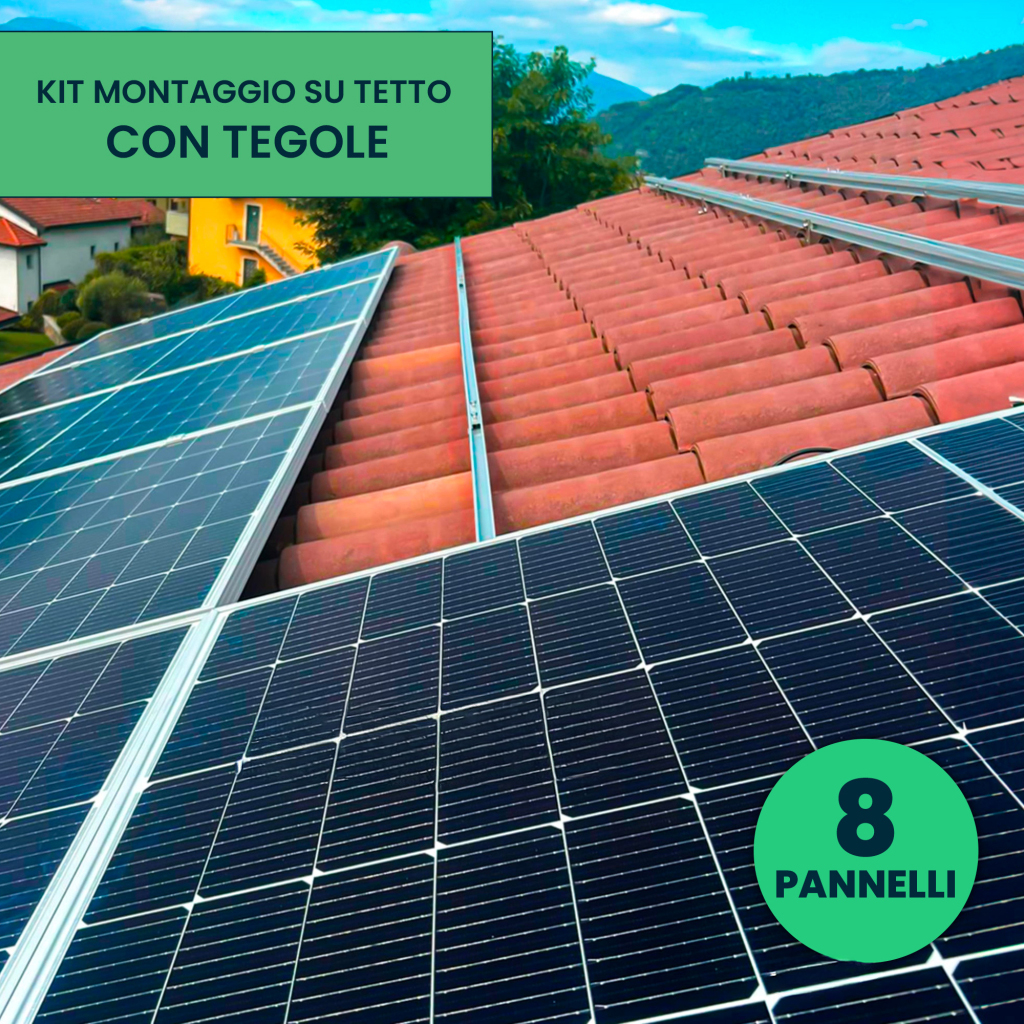 [FV-KST-8T] Italia Kit Struttura in Alluminio per montaggio 8 Pannelli Fotovoltaici 35mm per installazione su Tetto con Tegole KST-8T
