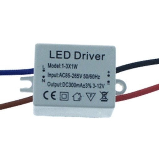 [CC3003] Led Driver CC 300mA 3V-12VDC 3x1W Trasformatore Alimentatore Corrente Costante 3W