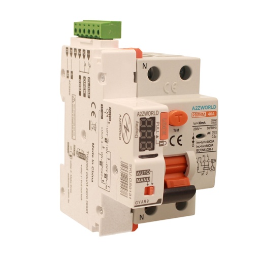 [GC75340RA] RCCB Interruttore Differenziale Puro Riarmo Automatico, Tipo AC 1P+N 3M 6000A 30mA 40A AC 230V IP20 IEC61008-1 PR8NM