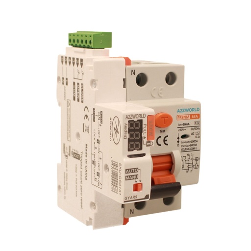 [GC75363RA] RCCB Interruttore Differenziale Puro Riarmo Automatico, Tipo AC 1P+N 3M 6000A 30mA 63A AC 230V IP20 IEC61008-1 PR8NM