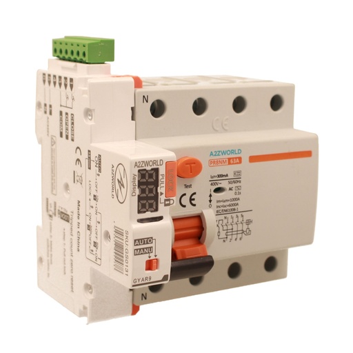 [GC76663RA] RCCB Interruttore Differenziale Puro Riarmo Automatico, Tipo AC 3P+N 5M 6000A 300mA 63A AC 400V IP20 IEC61008-1 PR8NM