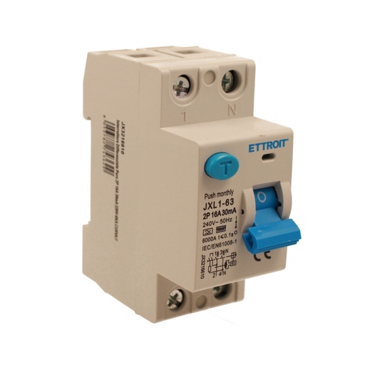 [JX3216610] RCCB Interruttore Differenziale Puro Tipo F 1P+N 2M 6000A 30mA 16A AC 230V IP20 IEC61008-1