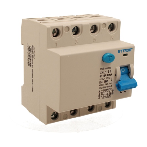 [JX3416610] RCCB Interruttore Differenziale Puro Tipo F 3P+N 4M 6000A 30mA 16A AC 400V IP20 IEC61008-1