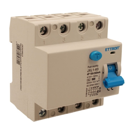 [JX3416613] RCCB Interruttore Differenziale Puro Tipo F 3P+N 4M 6000A 300mA 16A AC 400V IP20 IEC61008-1